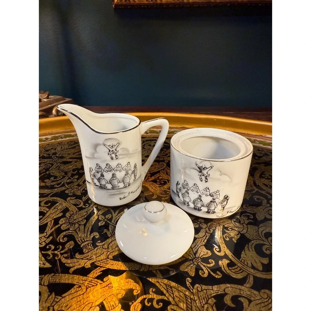 Vintage Robert Mayokok Cream and Sugar Set: Inuit‎ Art Porcelain, Made in Japan